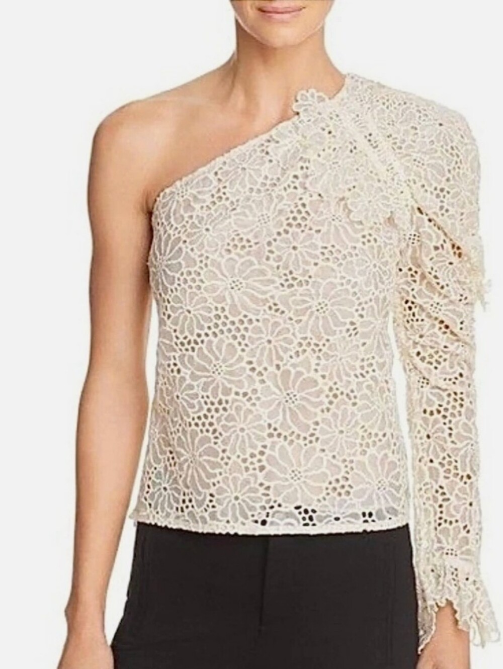 Silk Malorie Top In Chalk By Rebecca Taylor Floral Lace Blouse